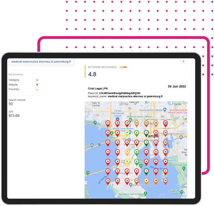 Different locations pinned on a map